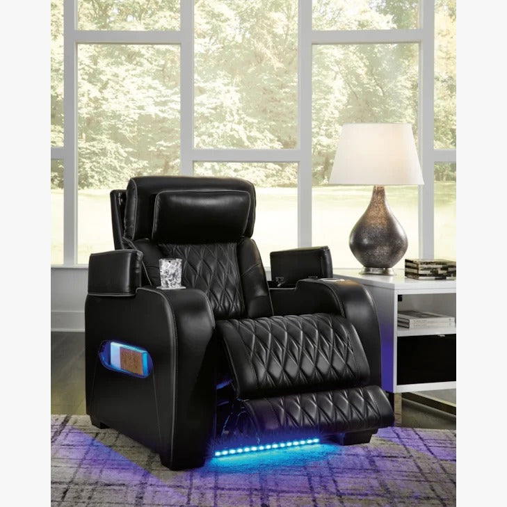 Black Leather Power Reclining Living Room Set with Adjustable Headrest Sleep comfy