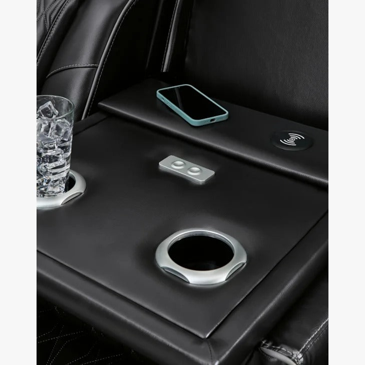 Black Leather Power Reclining Living Room Set with Adjustable Headrest