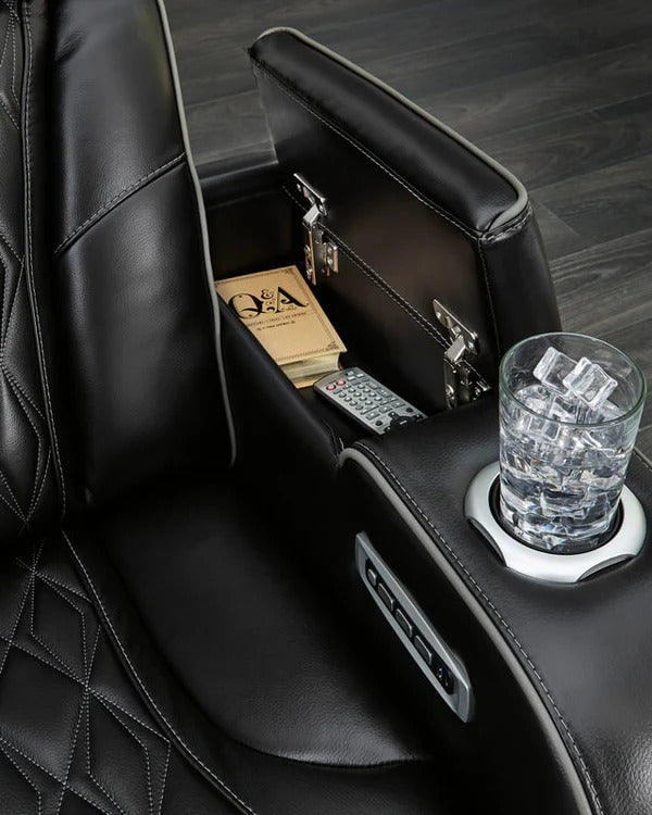 Black Leather Power Reclining Living Room Set with Adjustable Headrest Sleep comfy