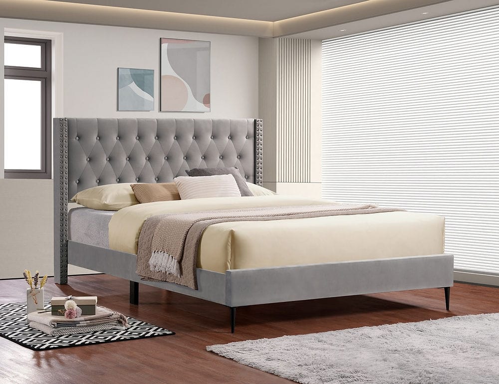 Luxe Short Headboard Grey King Size Bed | Sleepcomfy