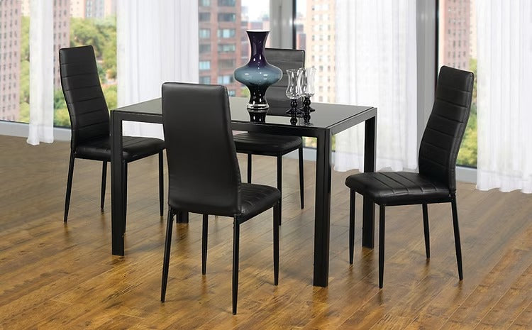 Modern Black Dining Table Set with 4 Chairs – Elegant Dining Room Table