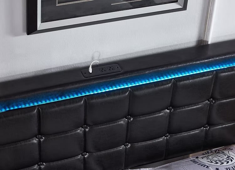 Drawer Light Bed Black – Modern Storage Bed with LED | SleepComfy