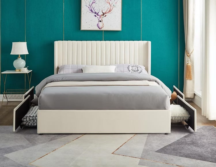 Drawer Bed Cream VE – Double Size Bed with Storage | Sleepcomfy Sleep comfy