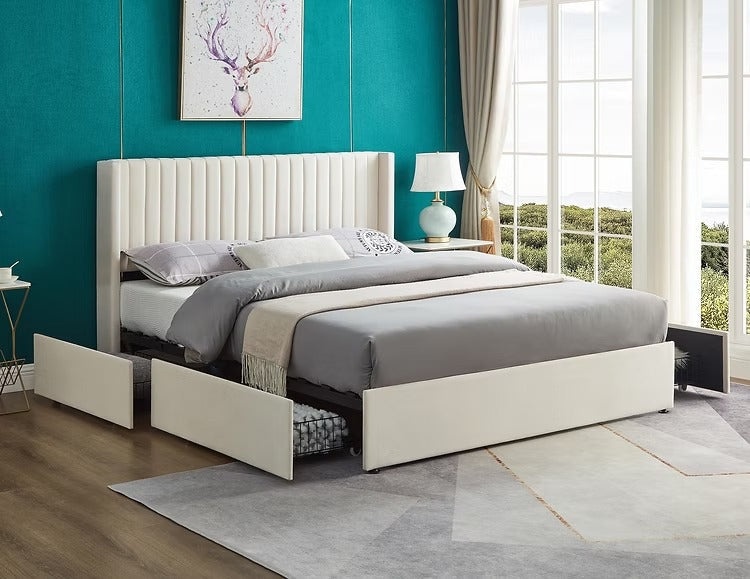 Drawer Bed Cream VE – Double Size Bed with Storage | Sleepcomfy Sleep comfy