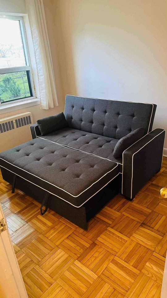 black Convertible Sofa Bed with Pull-Out Sleeper