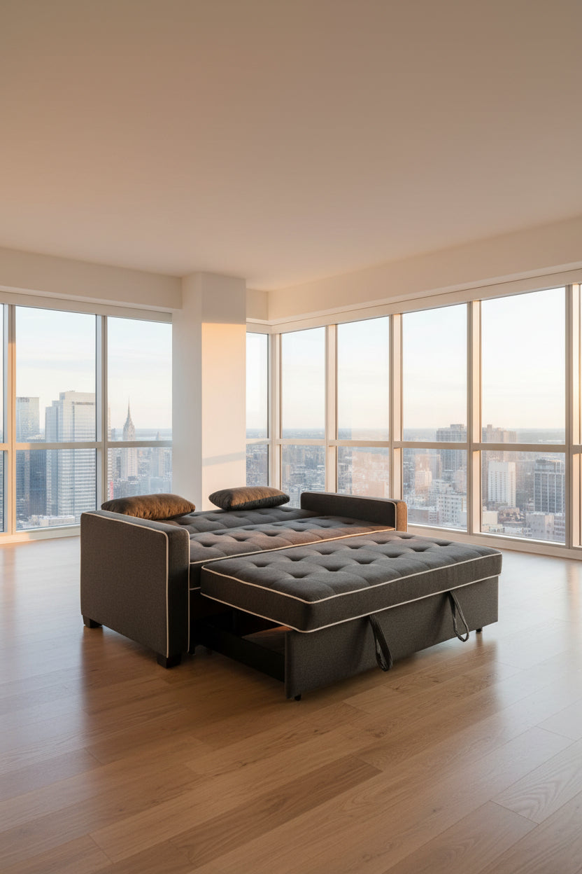 black Convertible Sofa Bed with Pull-Out Sleeper