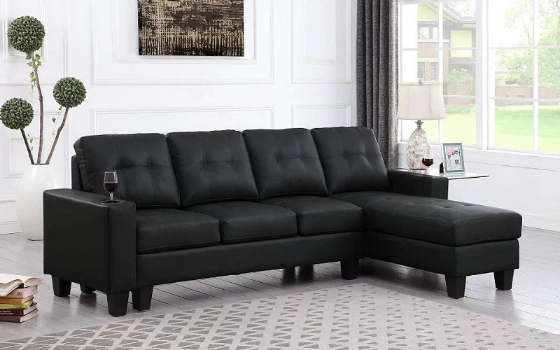 4 seater sectional in black fabric