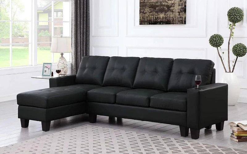 4 seater sectional in black fabric