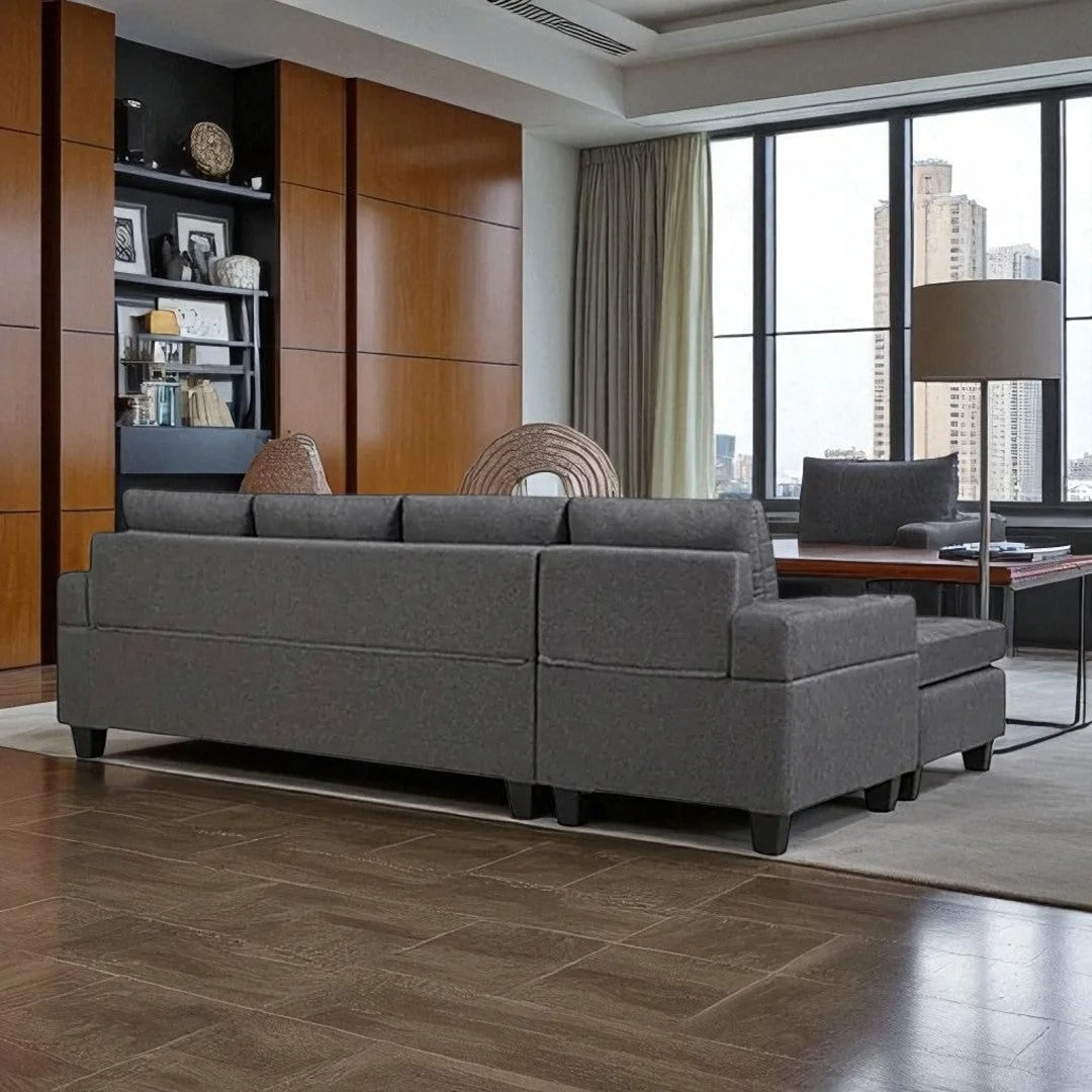 4 seater sectional in grey fabric