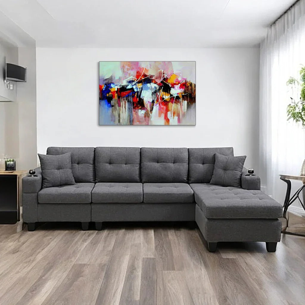 4 seater sectional in grey fabric