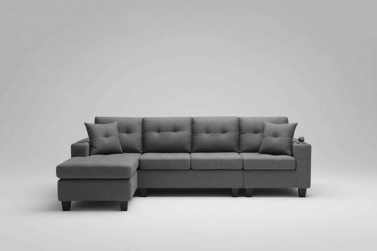 4 seater sectional in grey fabric