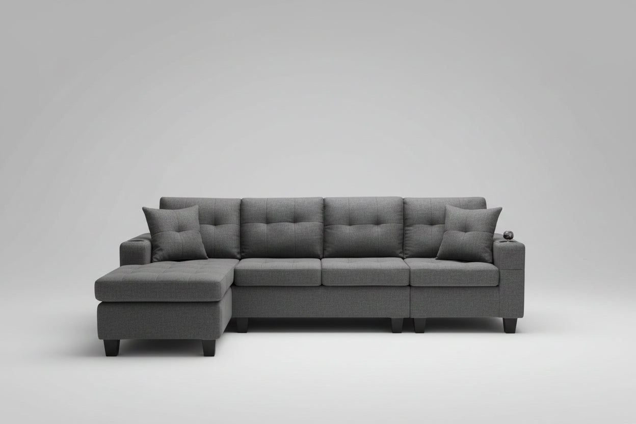 4 seater sectional in grey fabric