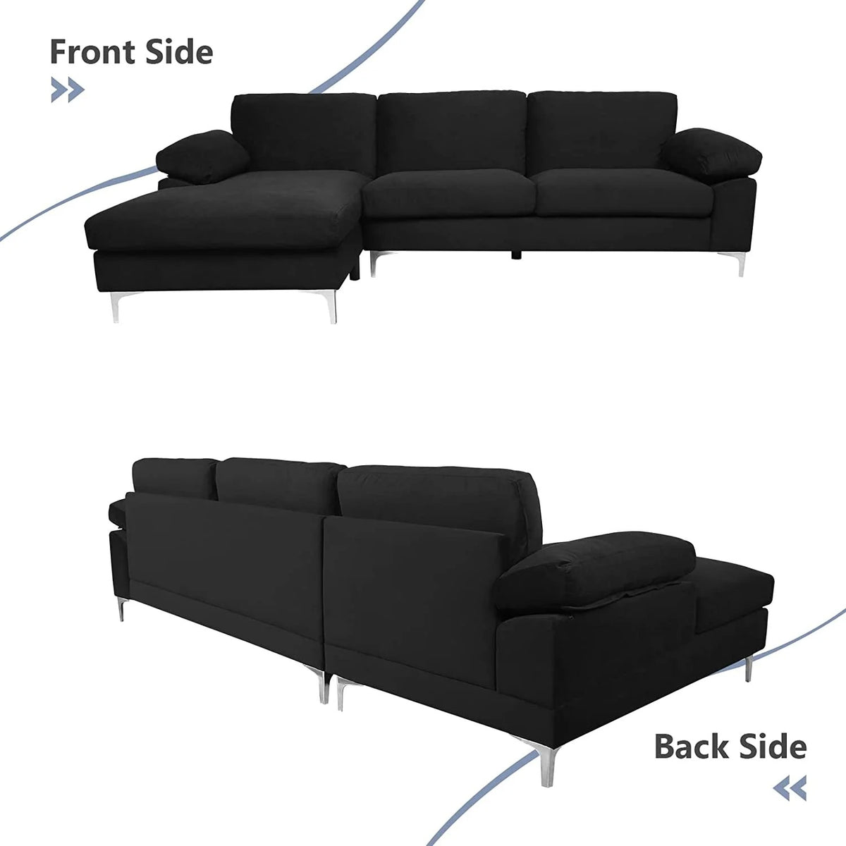 Modern Velvet Corner Sectional Sofa with Left Chaise