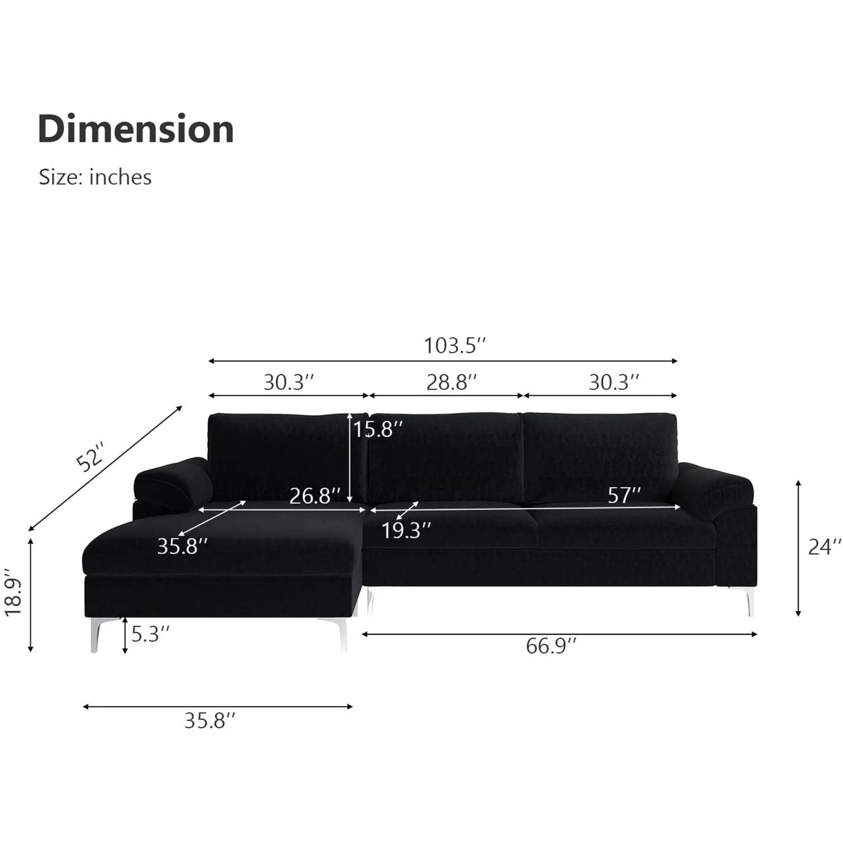 Modern Velvet Corner Sectional Sofa with Left Chaise