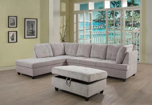 Modern Fabric Sectional Sofa with Chaise – Taupe