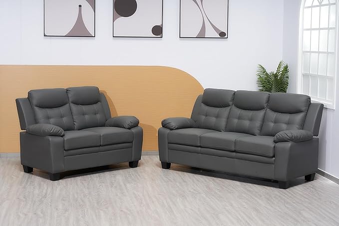 Grey Bonded leather 3+2+1 Seater sofas set for living room