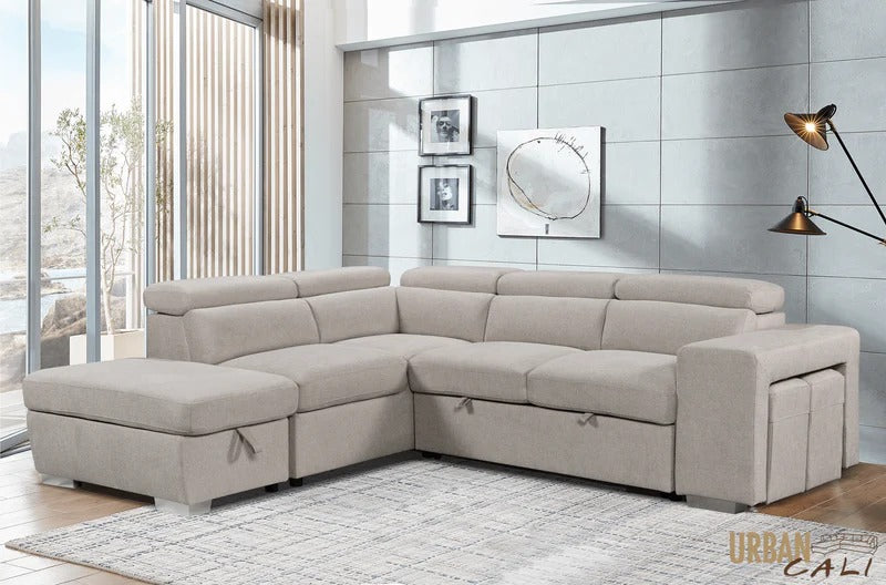 Convertible Sleeper Sectional Sofa with Storage Ottoman, Pull-Out Bed &amp;amp; Hidden Stools Sleep comfy