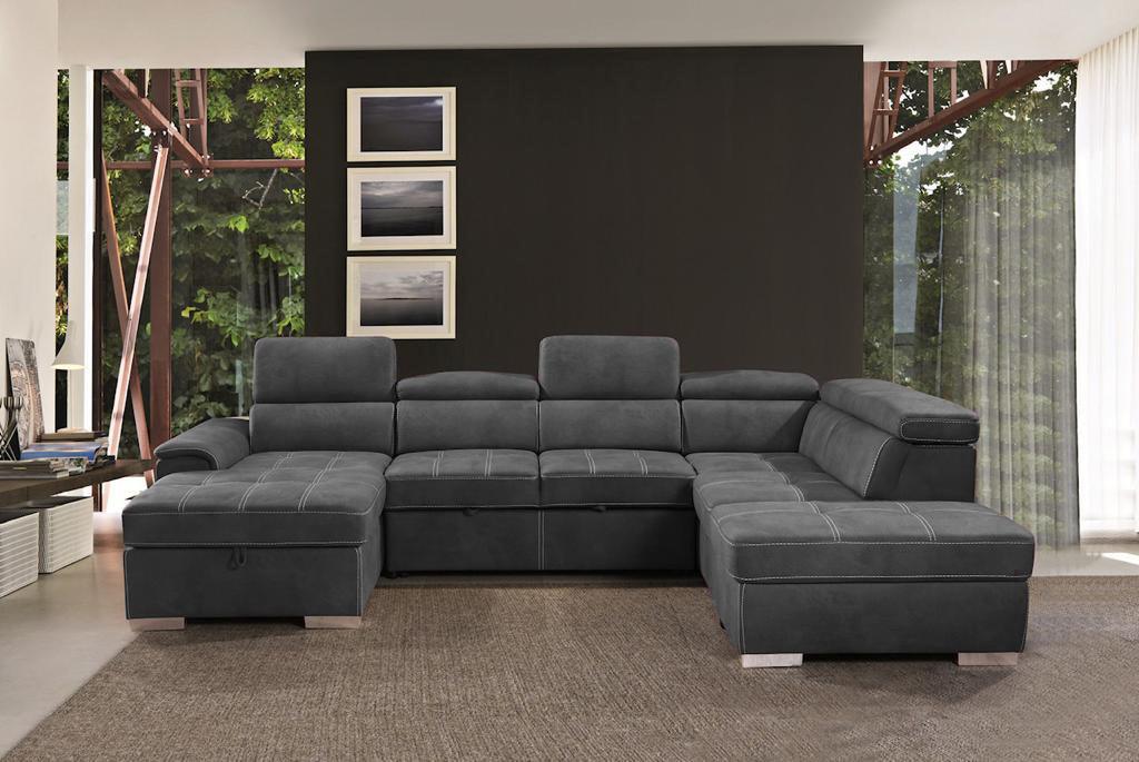Modern Gray Convertible Sectional Sofa with Pull-Out Sleeper Bed & Storage Chaise
