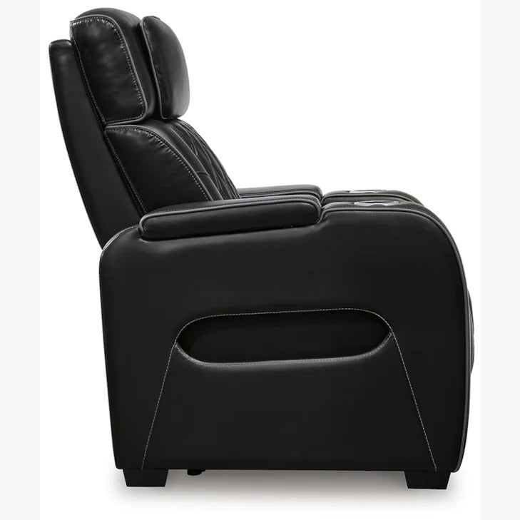 Black Leather Power Reclining Living Room Set with Adjustable Headrest