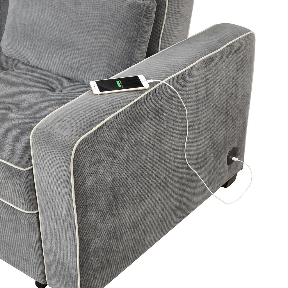 Grey Convertible Sofa Bed with Pull-Out Sleeper