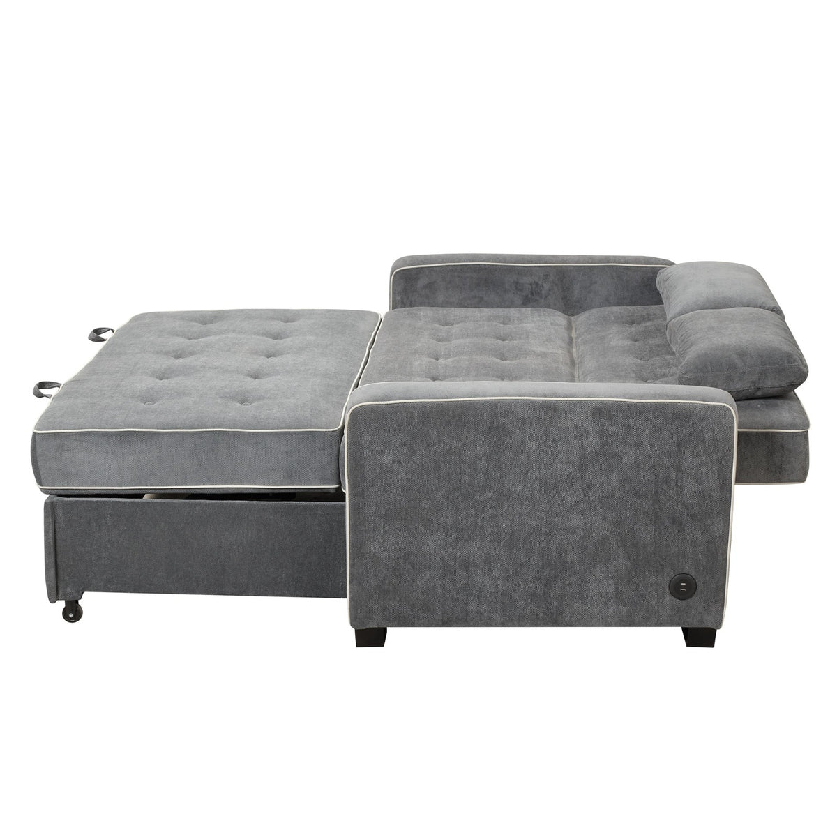 Grey Convertible Sofa Bed with Pull-Out Sleeper