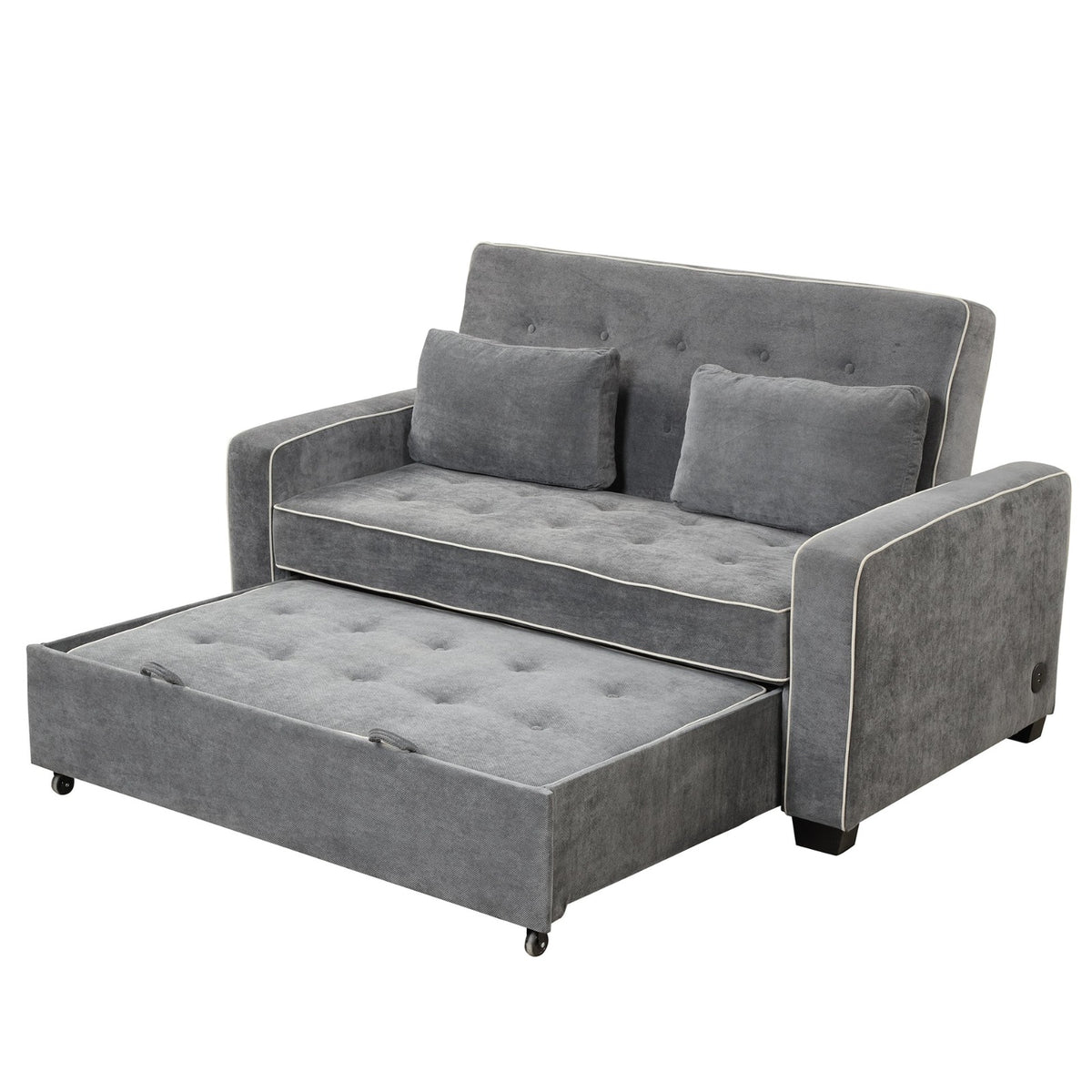 Grey Convertible Sofa Bed with Pull-Out Sleeper