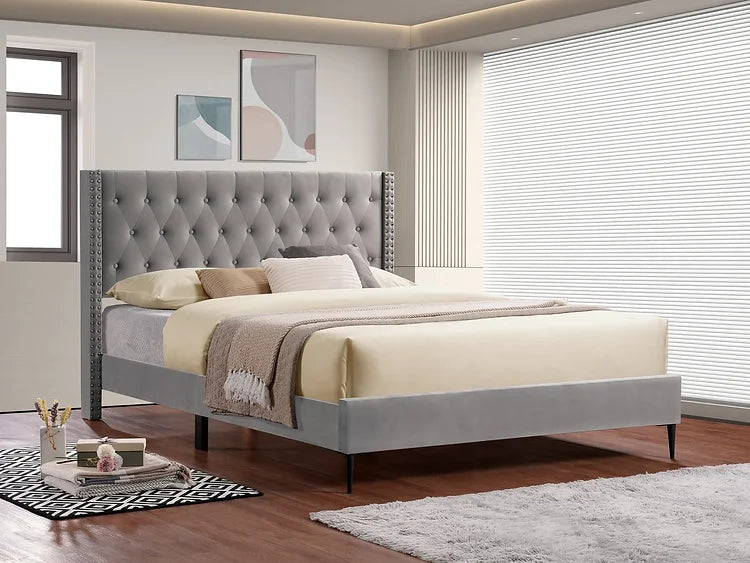 Luxe-Grey Bed With Mattress 8"