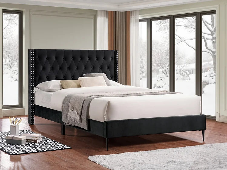 Luxe-Black Bed With Mattress 8"