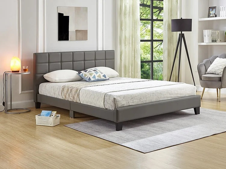 Nova-Grey Fabric Bed With Mattress 8"